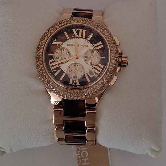 Michael Kors Women's Camille Gold and Tortoise Chronograph Watch MK5901 New
